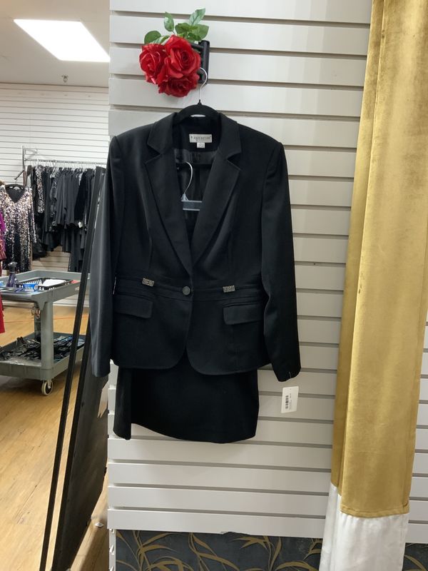 Suit 2 pcs Black Jacket and Skirt with Silver details Size 10