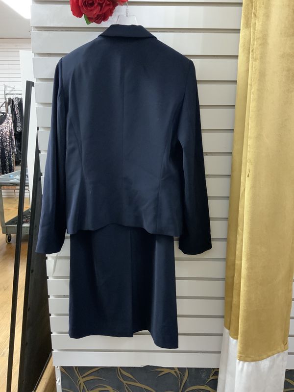 Suit Dark Blue Jacket and Long Skirt with Back Split Size 8