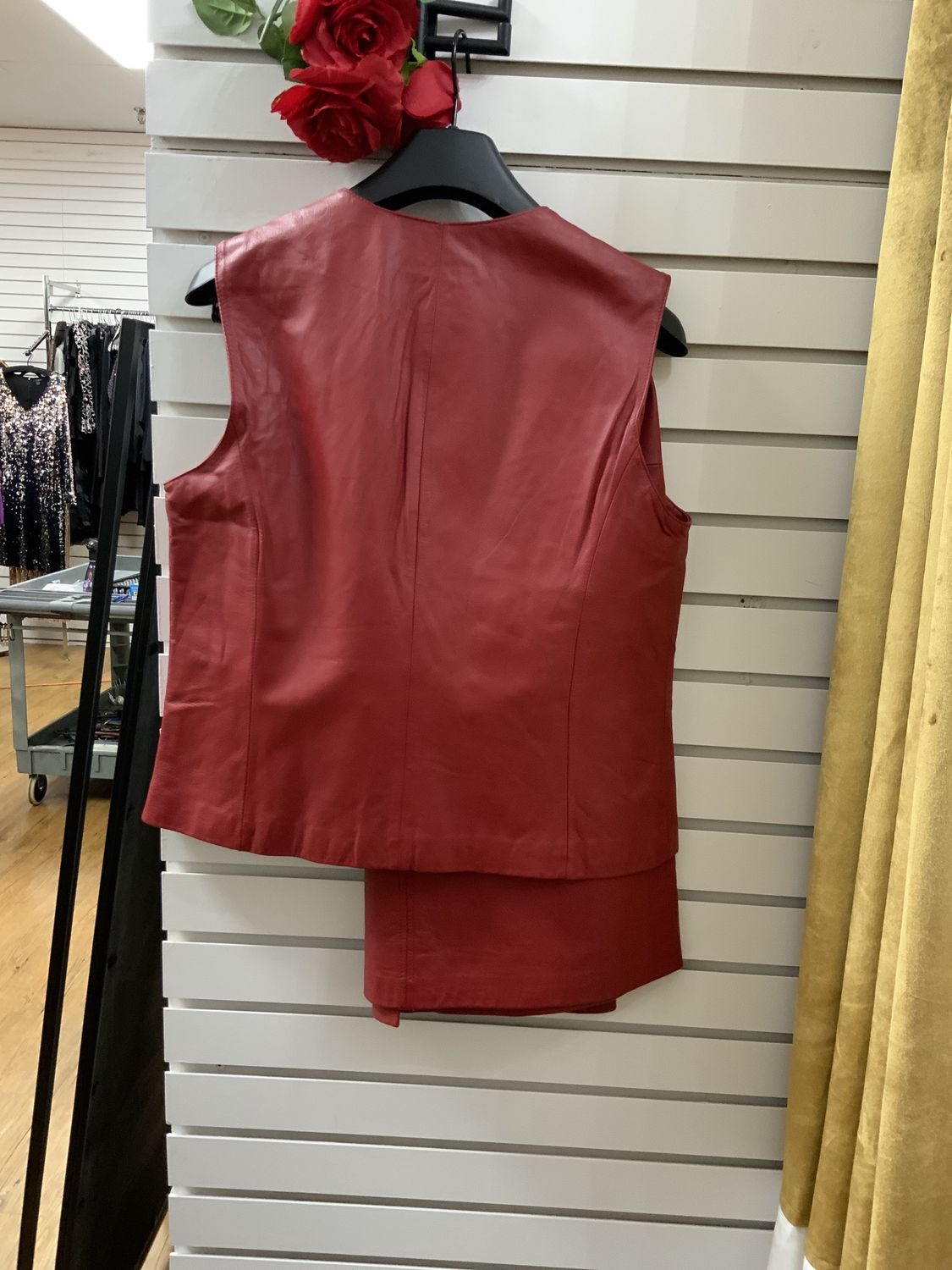 Suit 2 Pcs Red Leather Vest Size 14 and Long Skirt Size 12