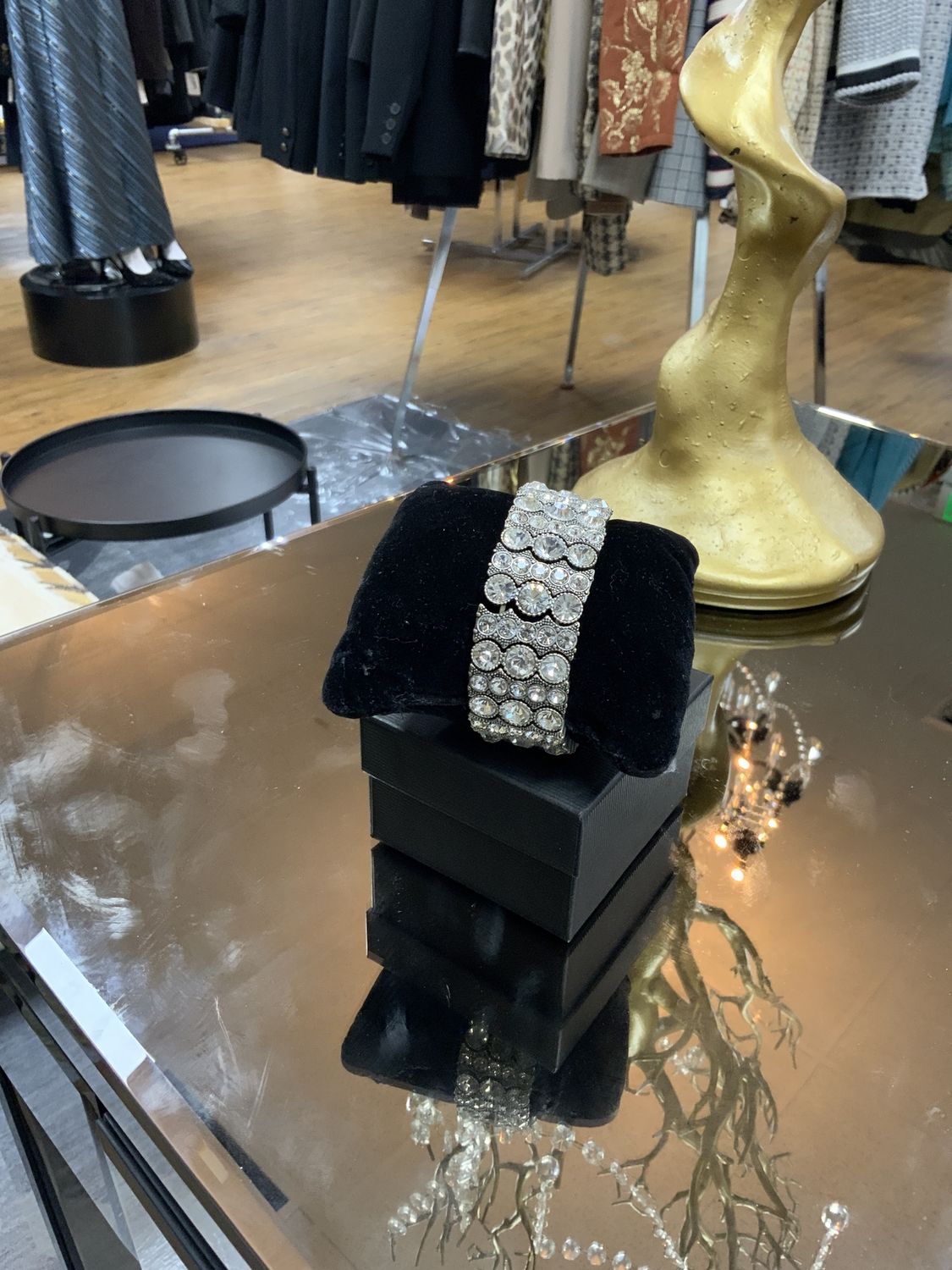 Rhinestone Stretch Cuff Clear Stone Bracelet One Size Fit All