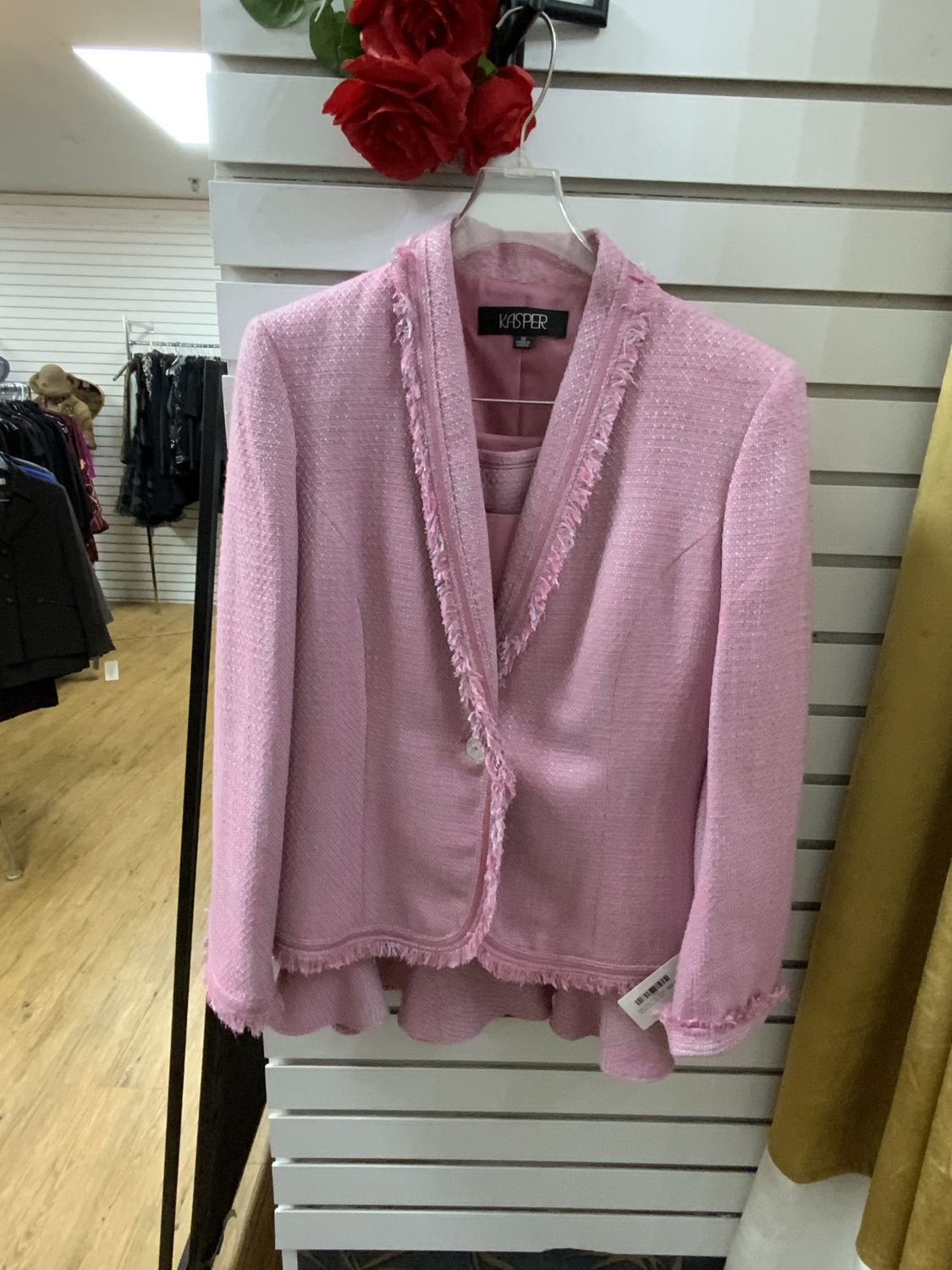 Suit 3 Pcs. Pink Tweed Jacket, Top, and Skirt Size 10