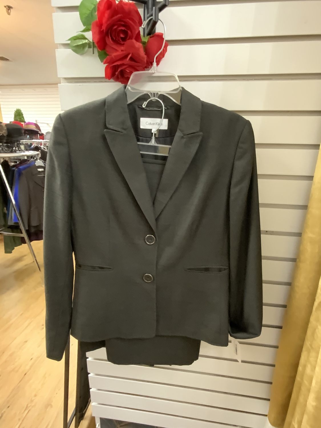 Suit 2 Pcs Dark Gray Pin Strip Jacket and Skirt Size 10