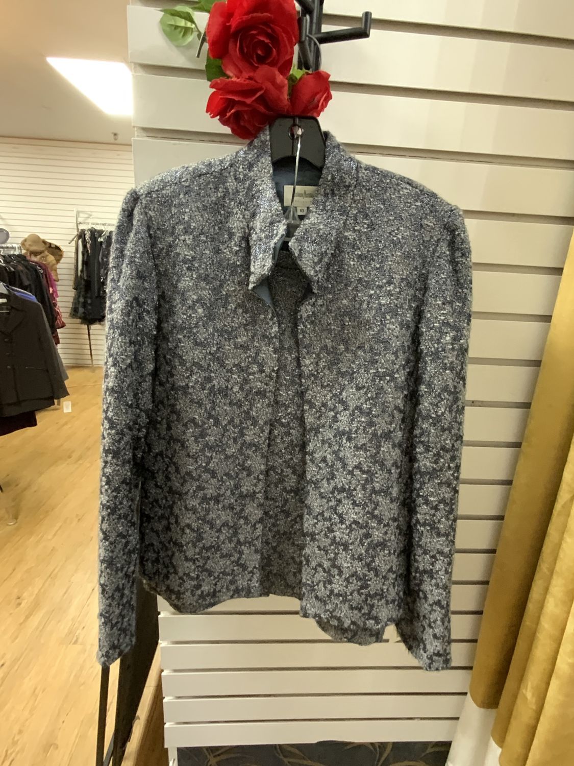 Suit 2 Pcs Blue Silver Tweed Jacket and Skirt Size 10