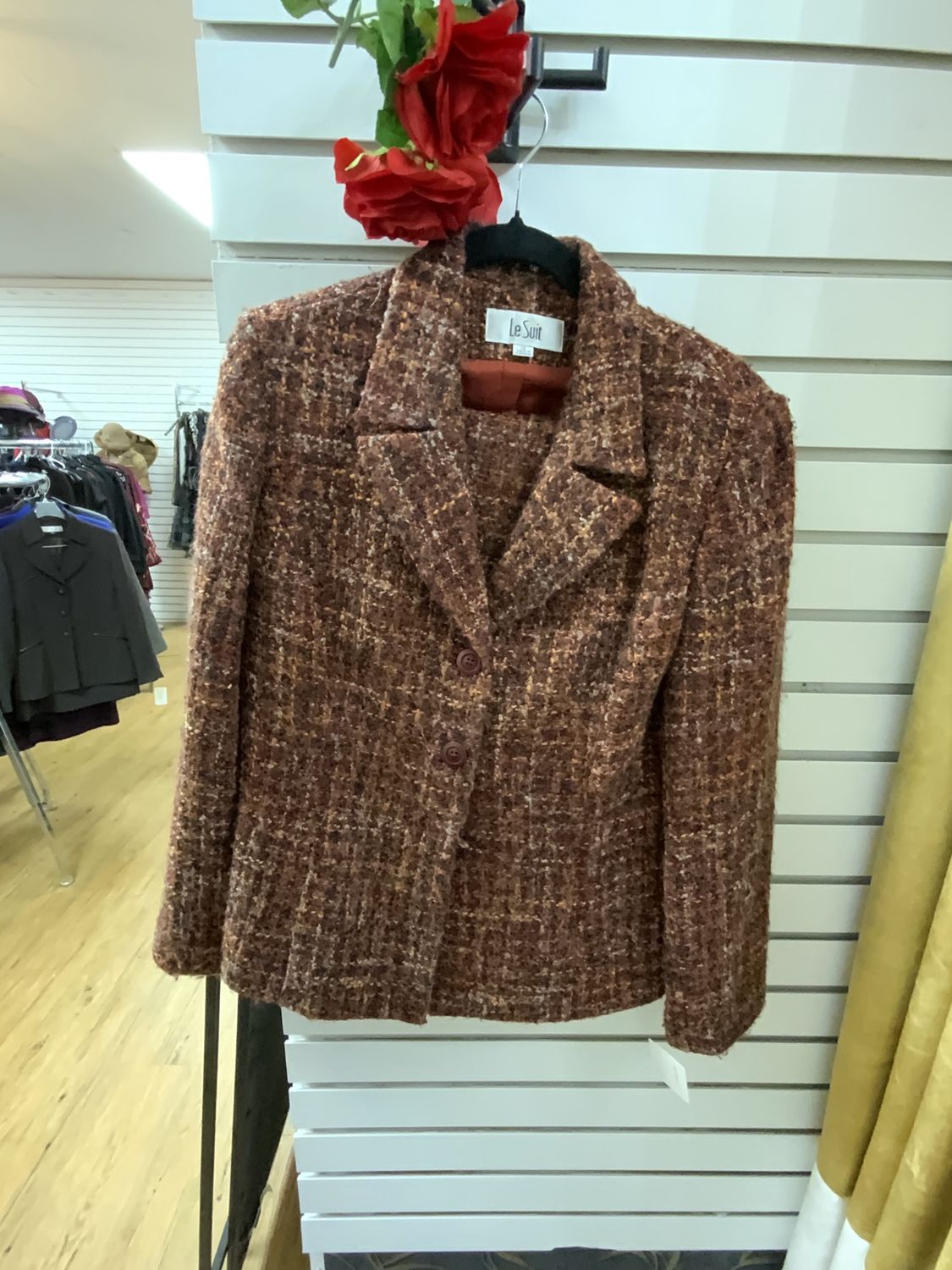 Suit 2 Pcs Burgundy and Orange Tweed jacket with Skirt Size 10