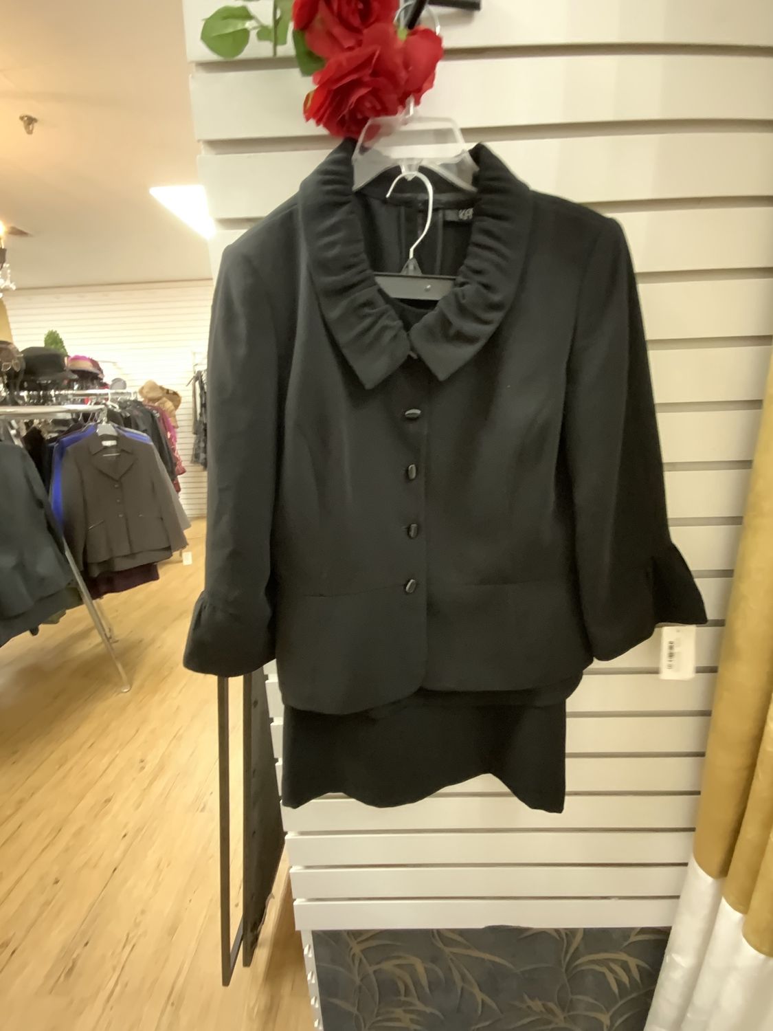 Suit 2 Pcs Black  with Black Buttons Jacket and Skirt Size 10