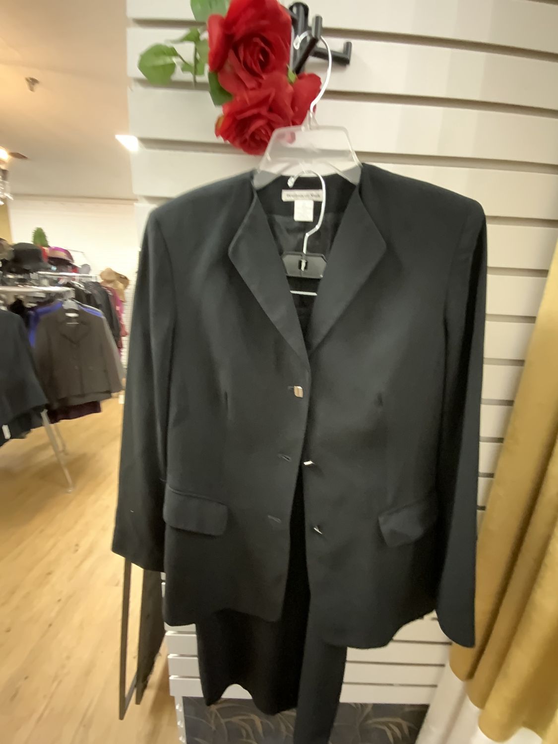 Suit 2 Pcs Black with Silver Buttons Jacket with Long Skirt Size 10