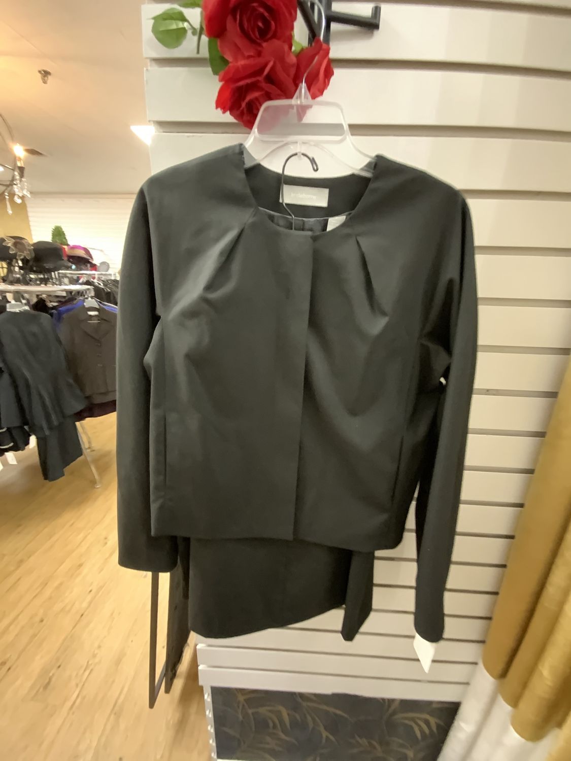 Suit 2 Pcs. Black No Collar Jacket with Skirt Size 12