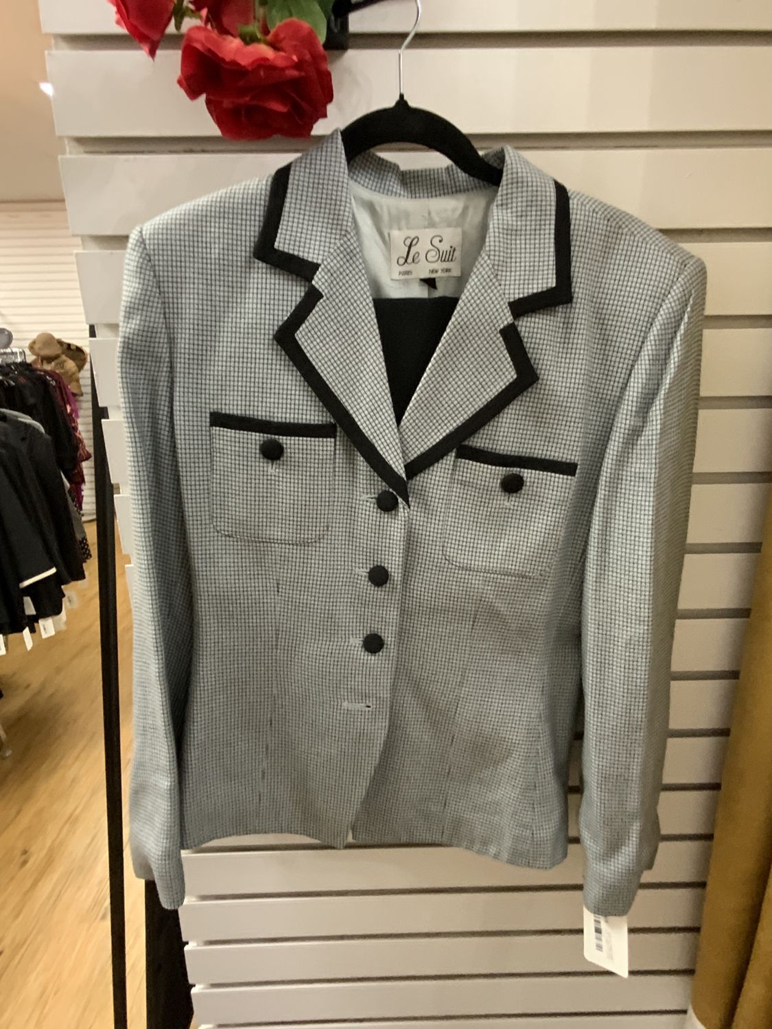 Suit 2 pcs Black and Baby Blue Pin Strip Jacket with Black Skirt Size 10