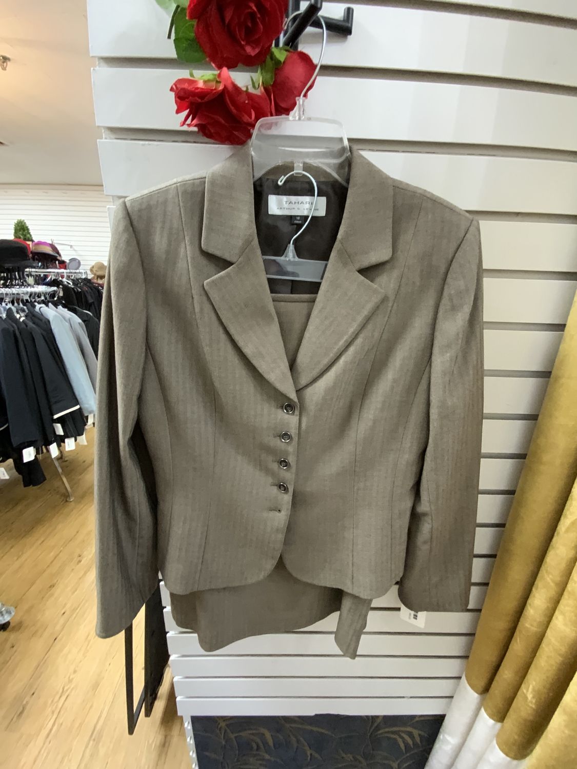 Suit 2 Pcs Brown with dark Brown lines Jacket  with Skirt Size 10