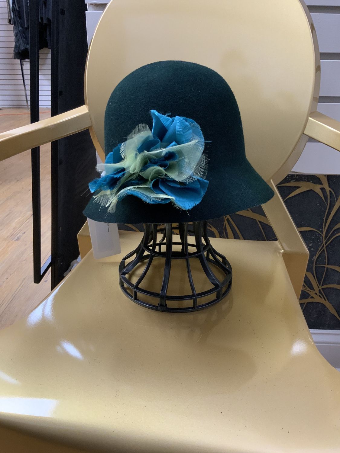 Hat Dark Green and Lime Bucket  with Lime and Teal Flower