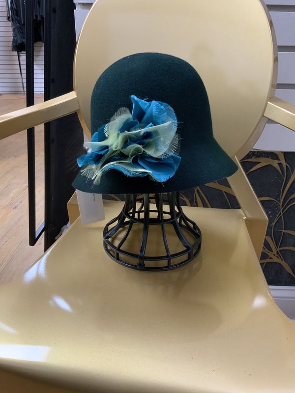 Hat Dark Green and Lime Bucket  with Lime and Teal Flower