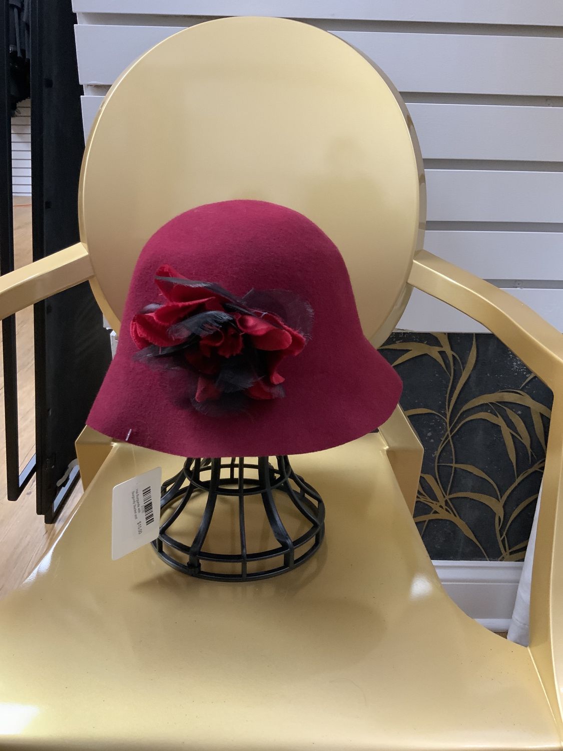 Hat  Burgundy with Burgundy Bucket and Black Flower