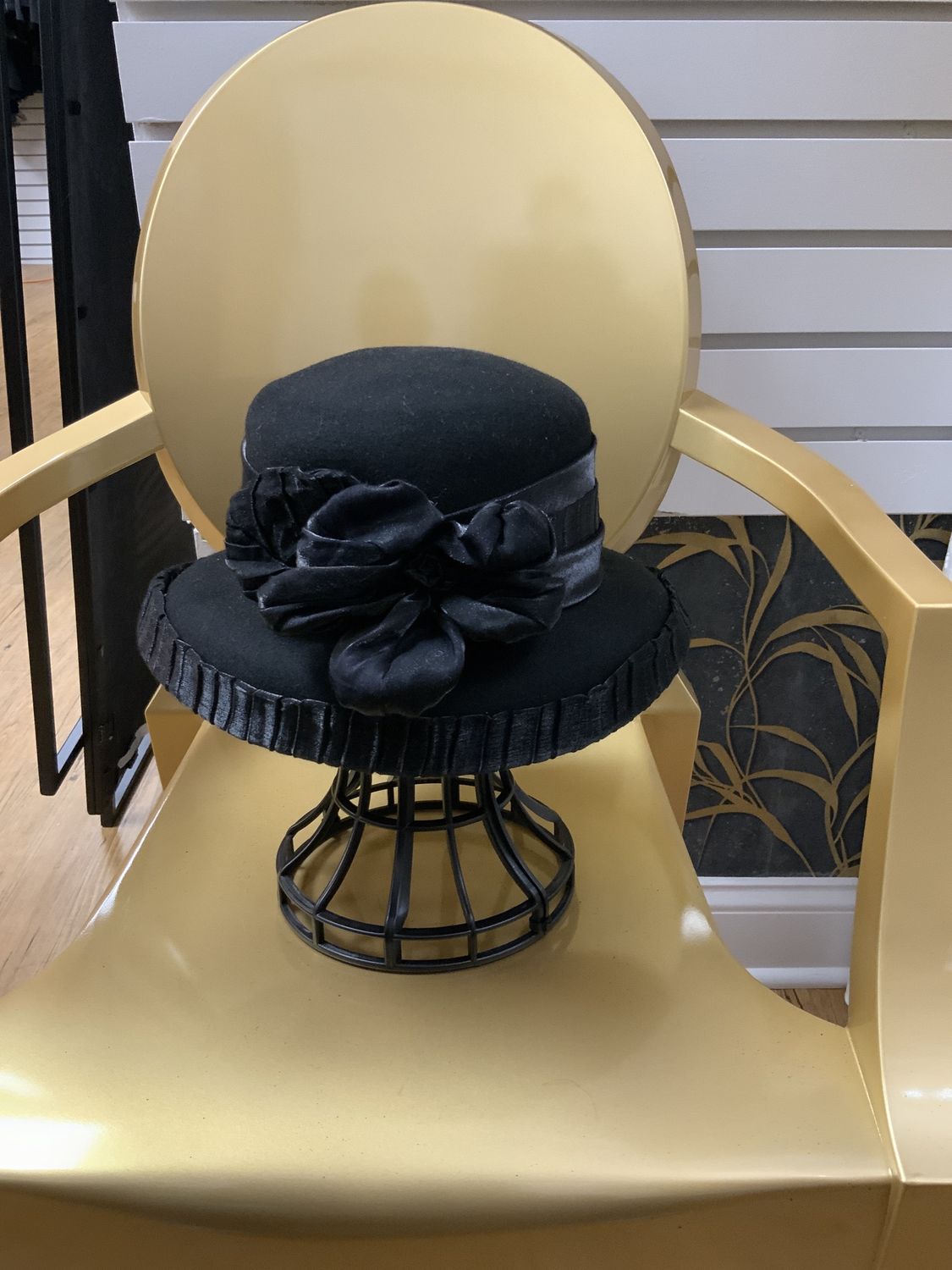 Hat Black with Black Flower with Black Trim