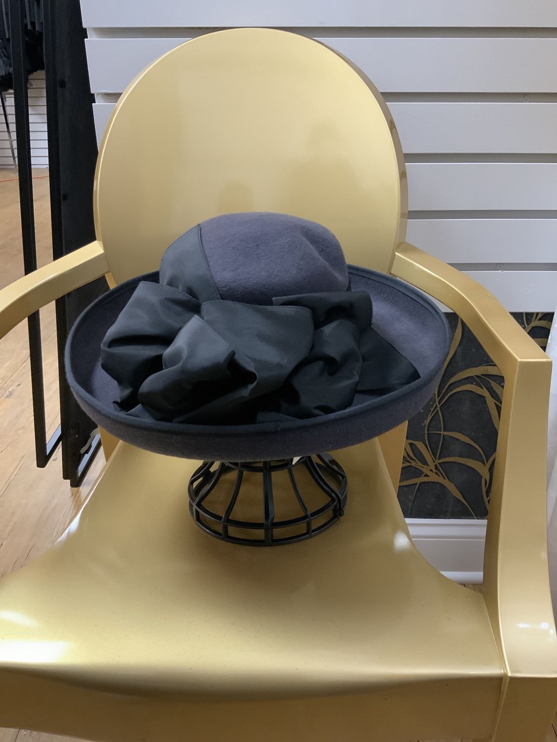 Hat Gray  Wool with Black Bow and Band One Size Fit All