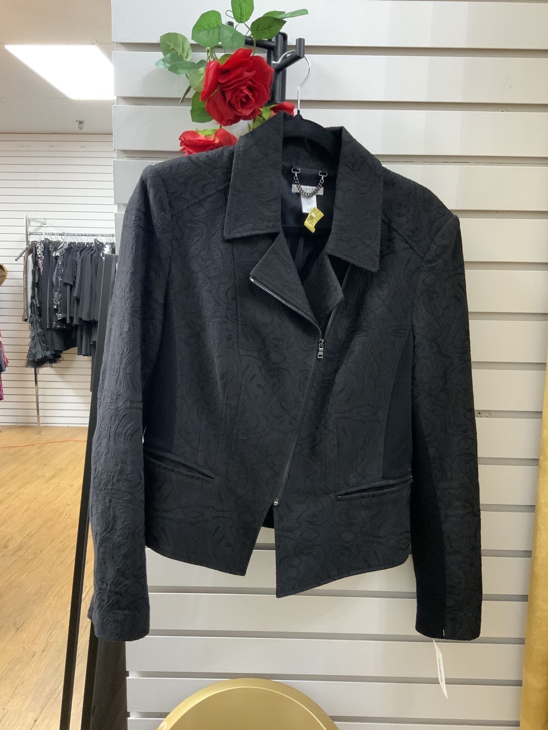 Woman Black Jacket with a Zipper and Knit Sleeves Size 12