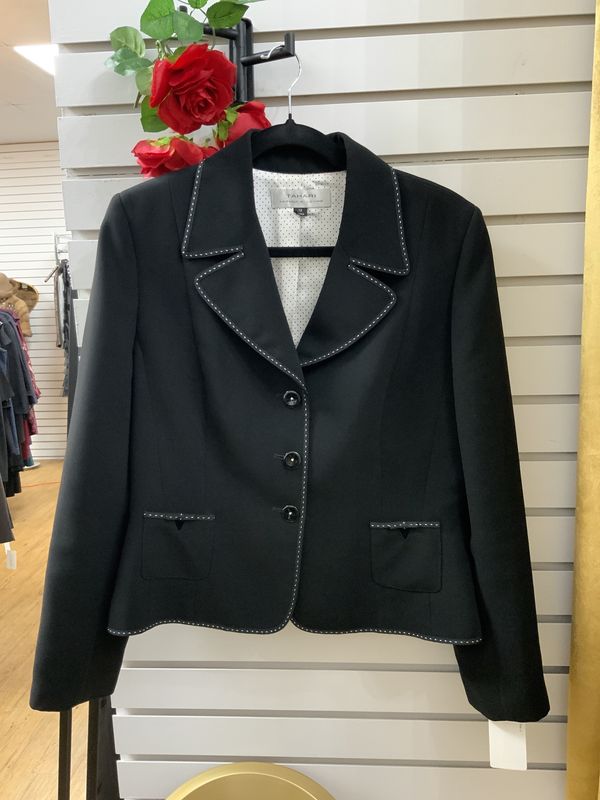 Woman Black Jacket with White Stitching Size 12