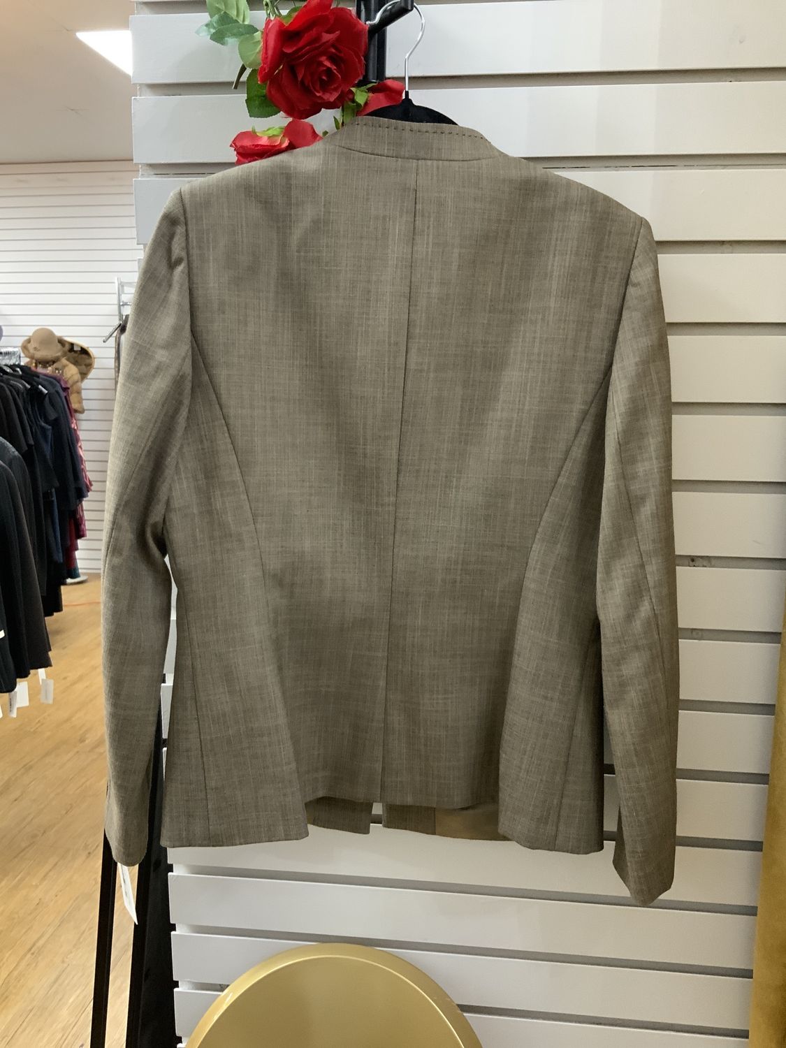 Woman Tan Jacket No Collar Size 10