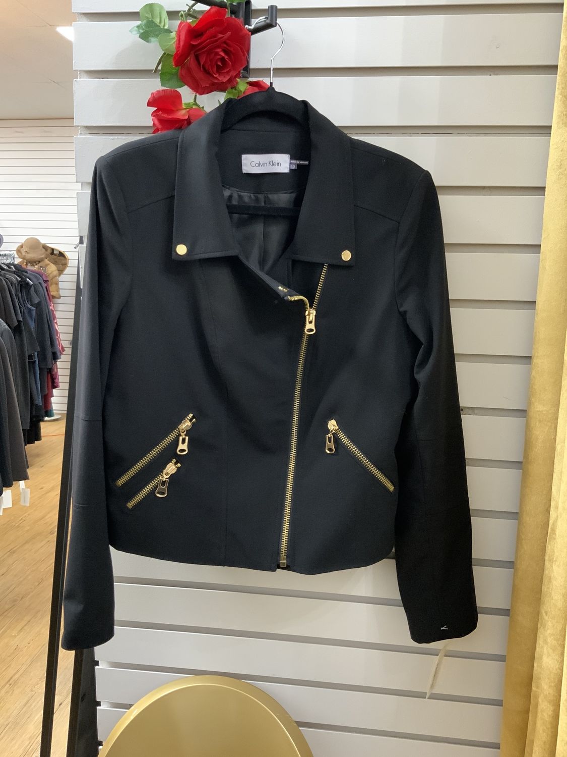 Woman Black Jacket with Zippers Size 12
