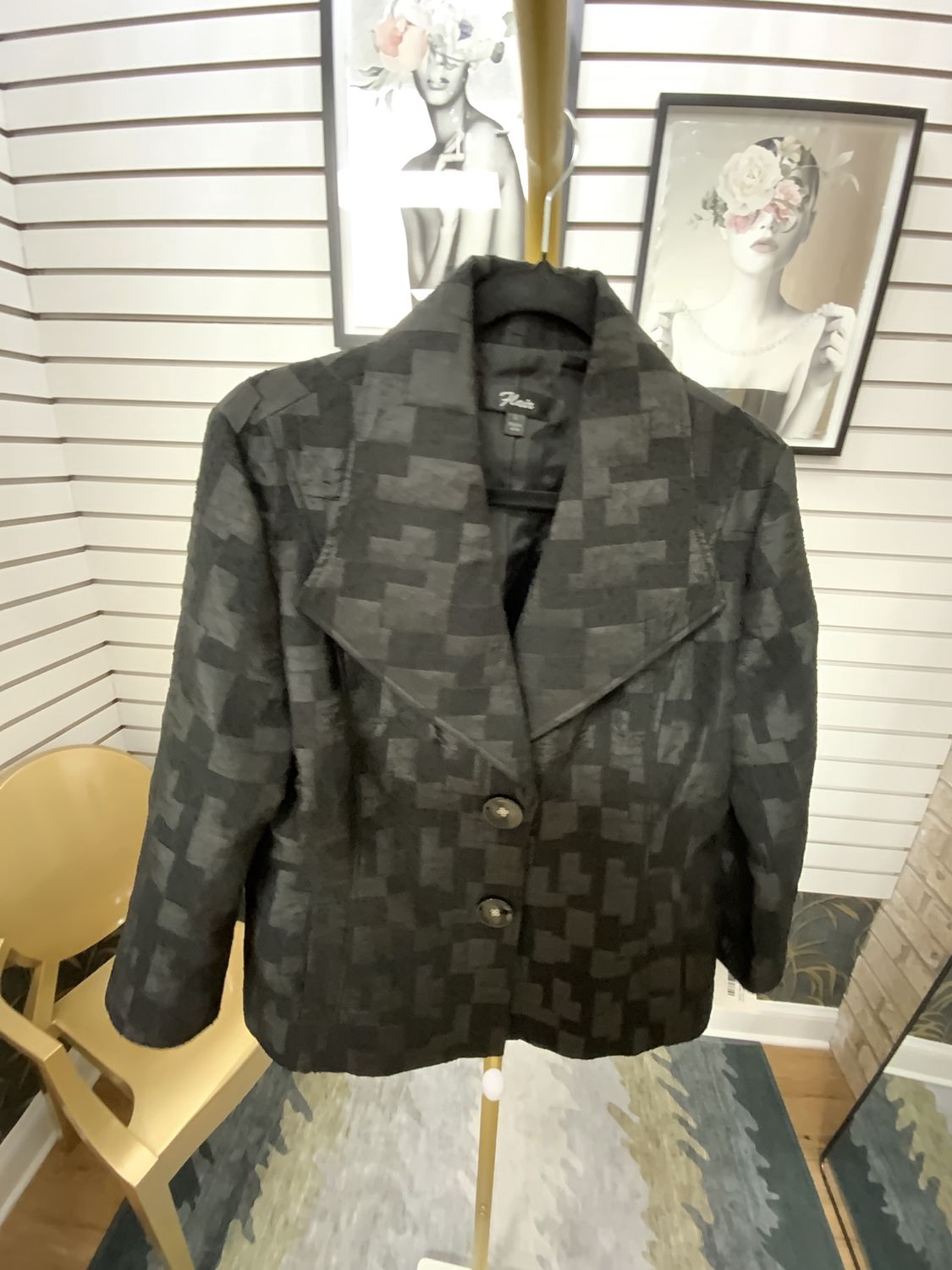 Woman Black Jacket with Two Large Buttons Size Large