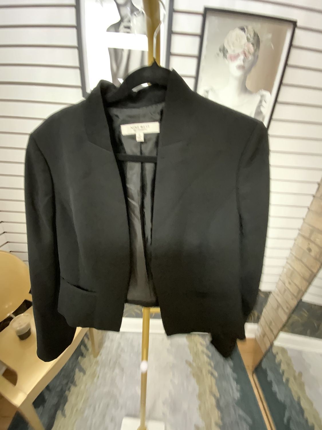 Woman Black Vest Jacket No Collar Size 12