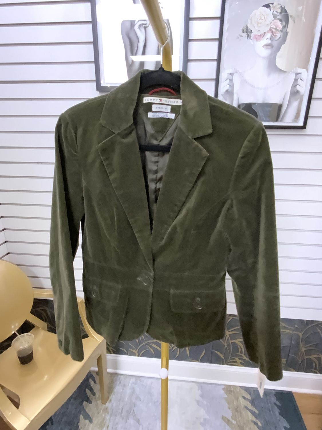 Woman Green Velour Single Button Jacket Size 4