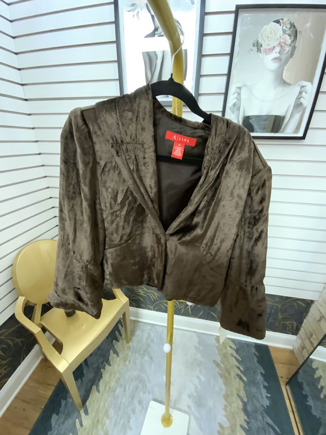 Woman Brown Velvet Short Jacket Size 12