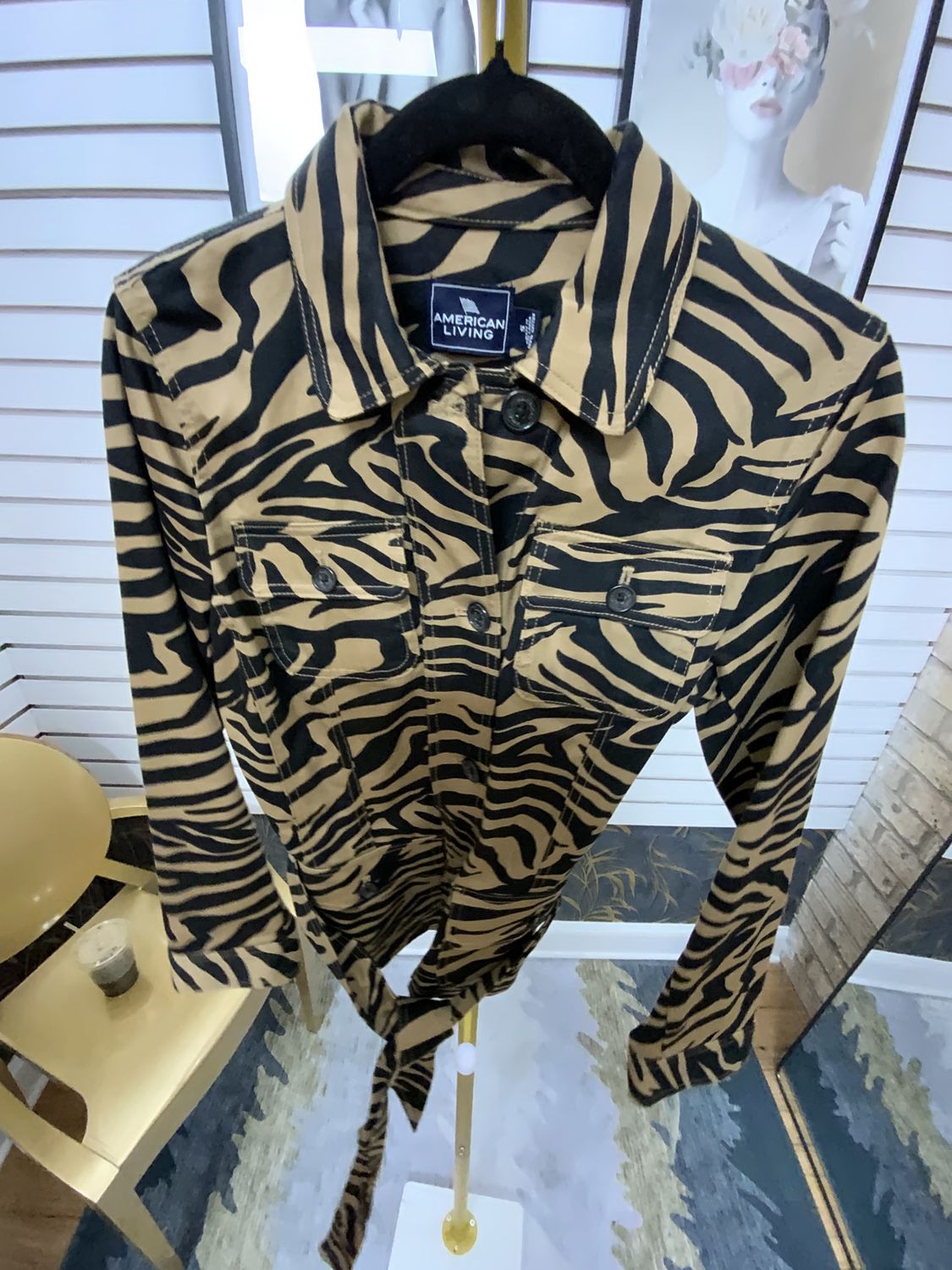 Woman Zebra Print Jacket with Belt Size Small