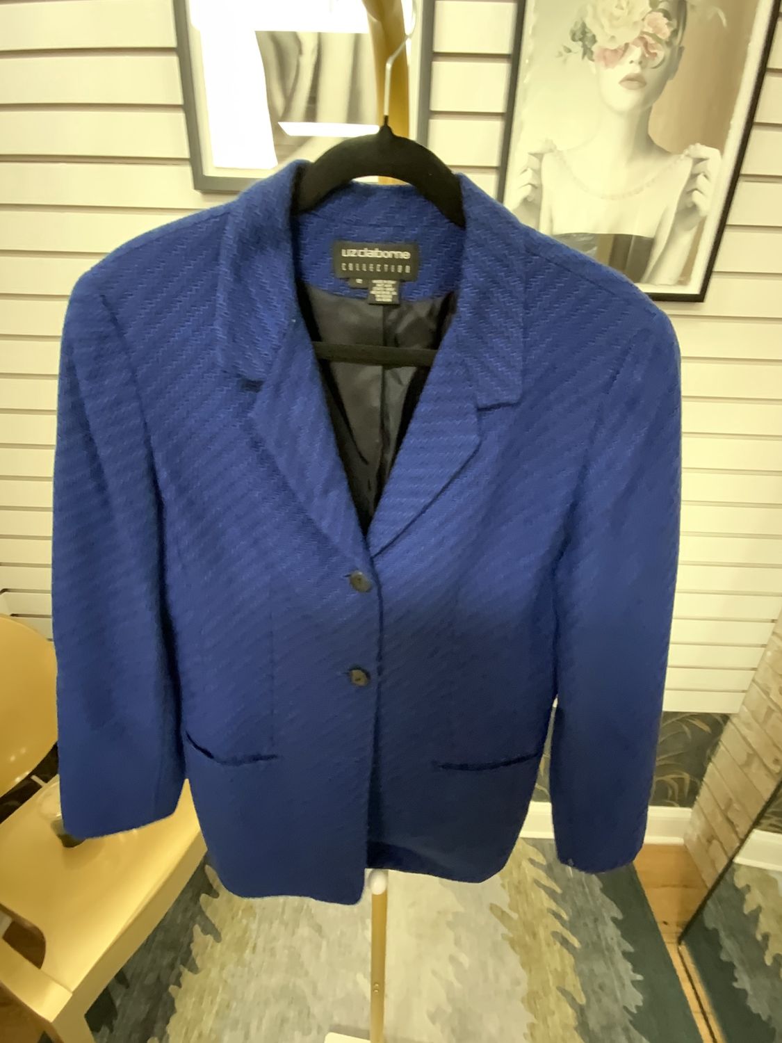 Woman Blue and Black Strip Tweed Jacket Size 12