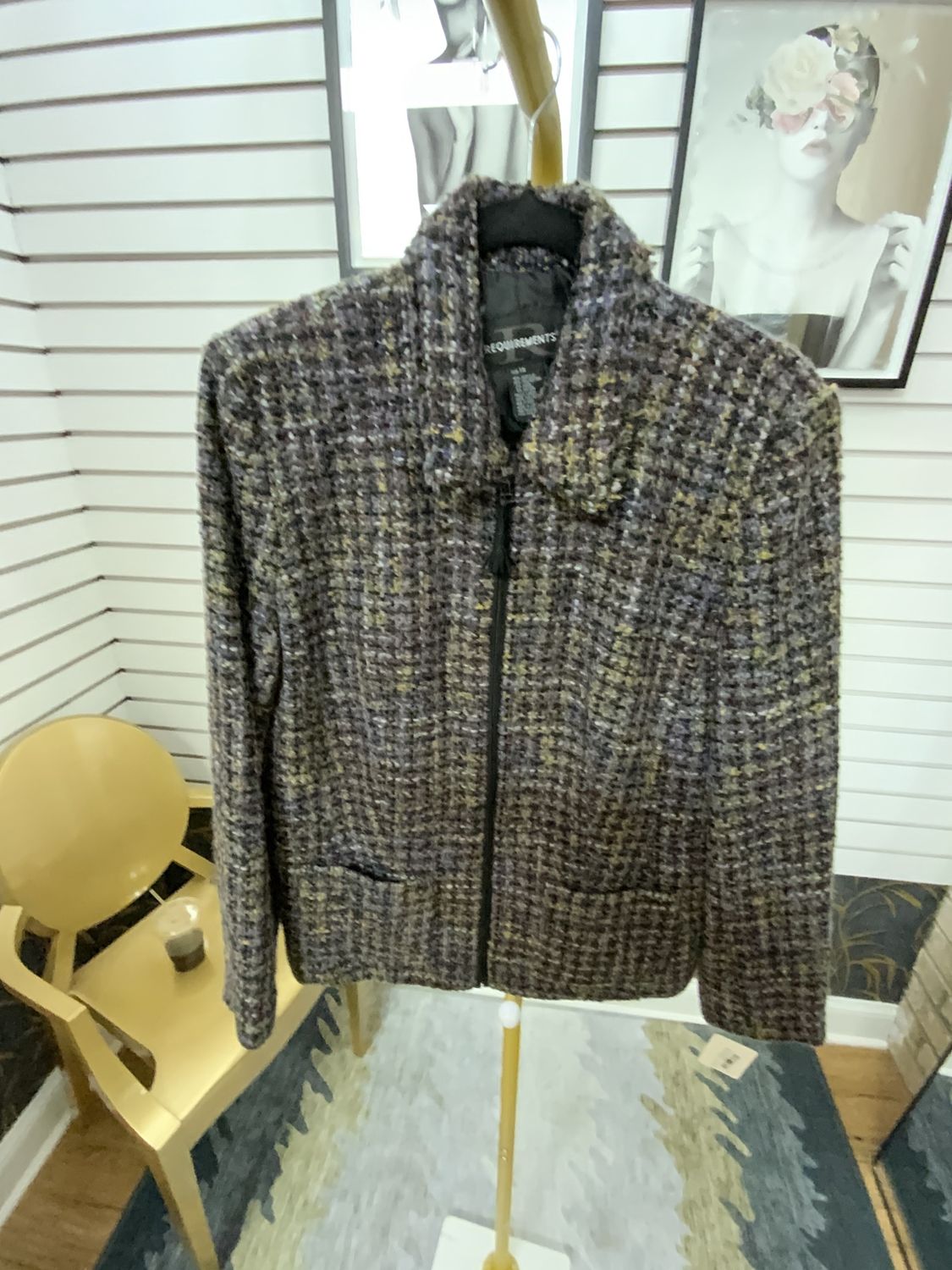 Woman Purple and Black Tweed Zipper Jacket Size 14