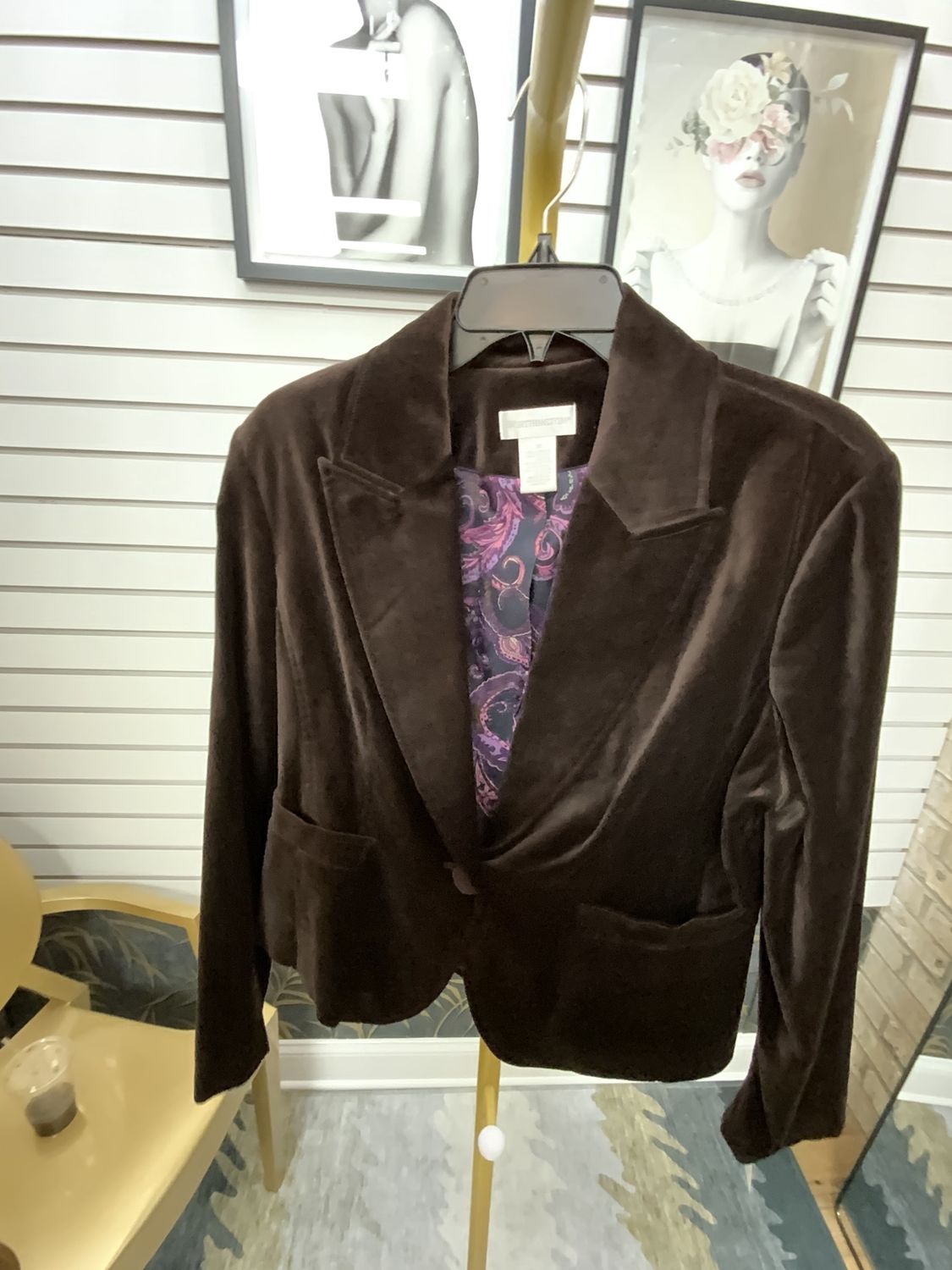Woman Wine Velvet Blazer with Floral Print Lining Size 14