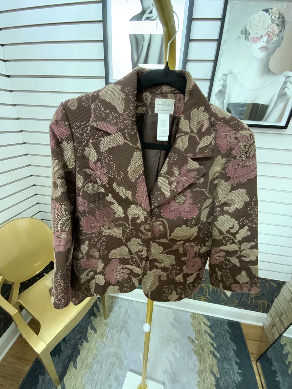 Woman Flower Brown and Pink 3/4 Sleeves Jacket Size 12