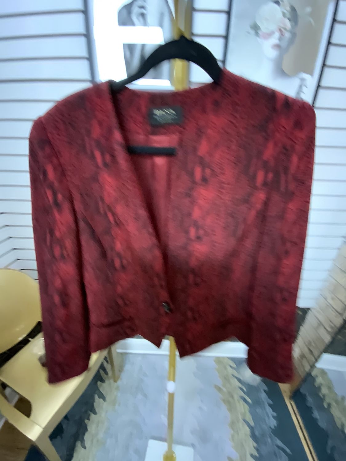 Woman Red and Black Silk Snake Skin Print Jacket Size 10