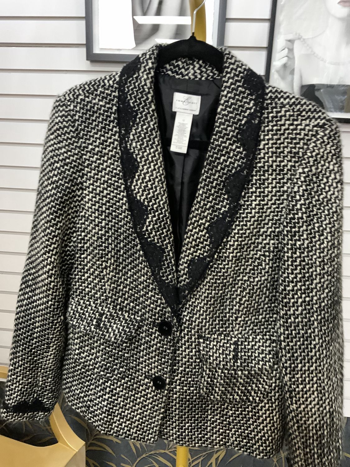 Woman Black and White Tweed with Black Lace Trim Size 12