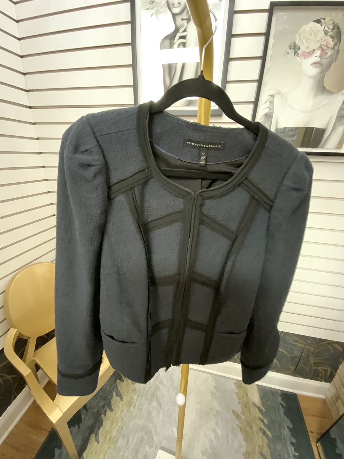 Woman Blue with Black Lace Trim Jacket Size 12