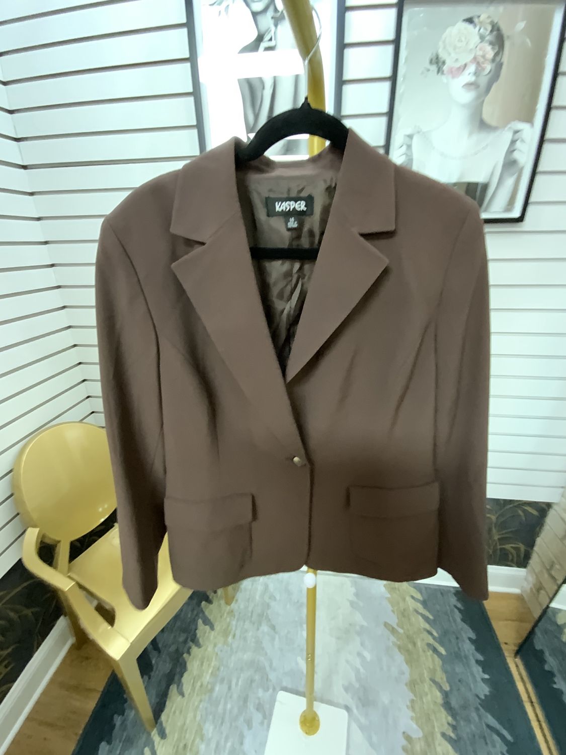 Woman Brown Single Button Long Jacket Size 14