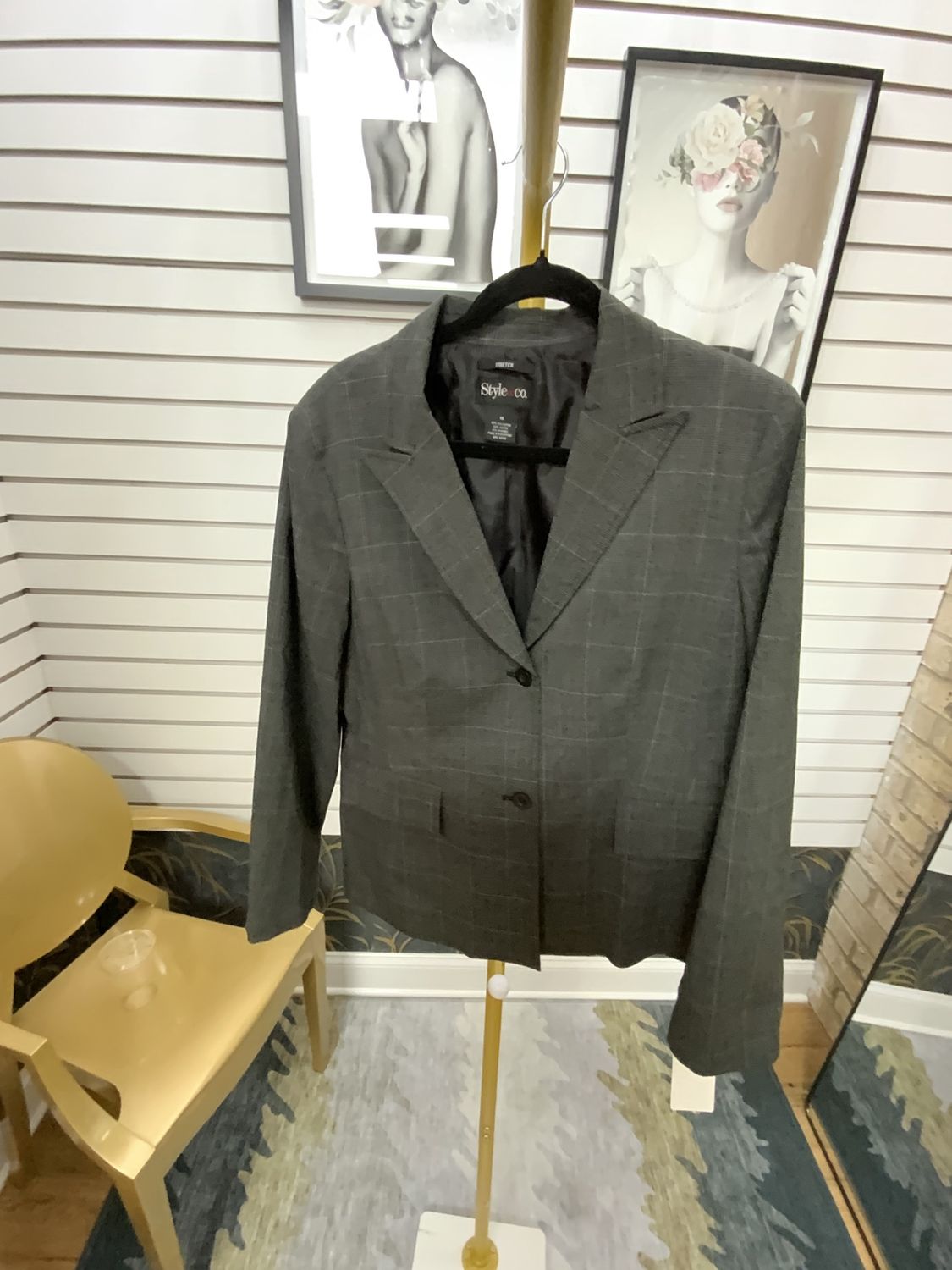 Woman Gray and Cream Pin Strip Jacket Size 16