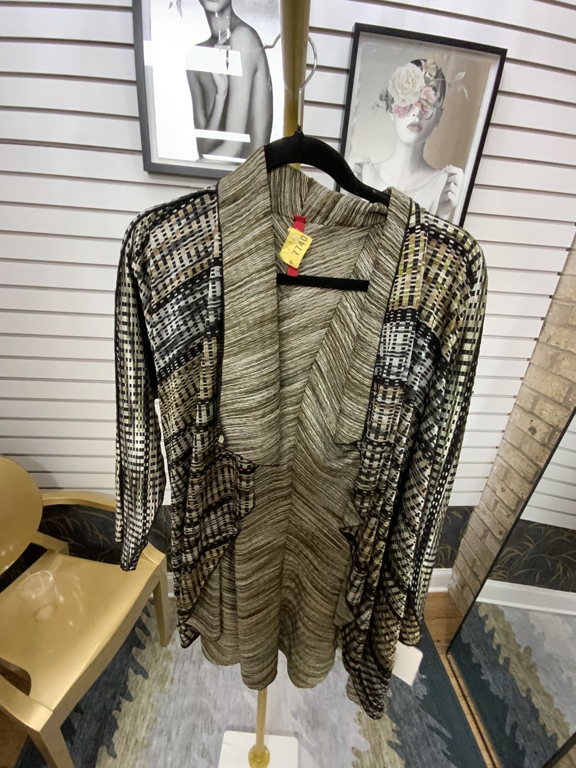 Woman Waterfall Cardigan Metallic Black Copper Size Large