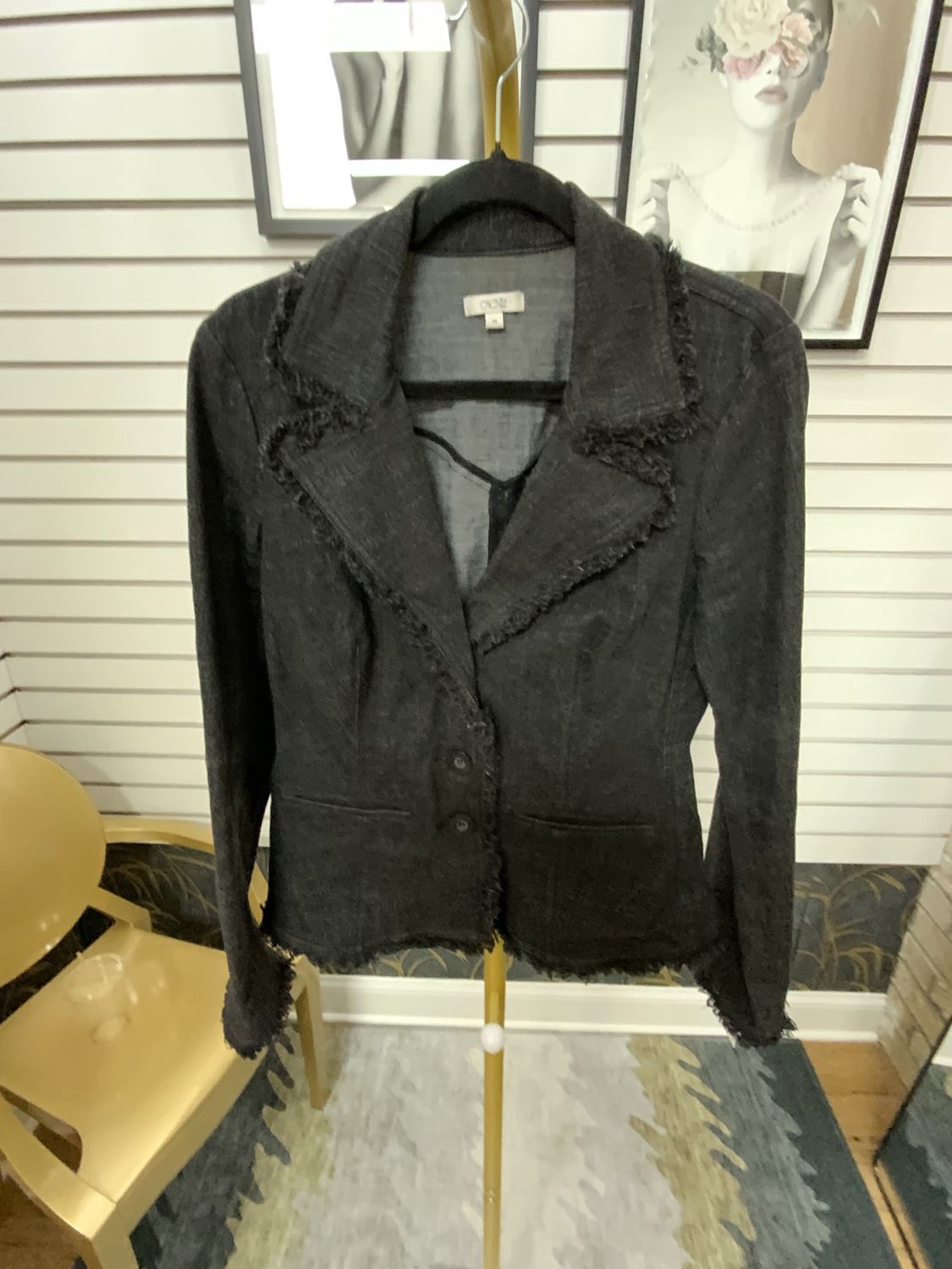 Woman Dark Blue Dress Jean Jacket with Frings Size 10