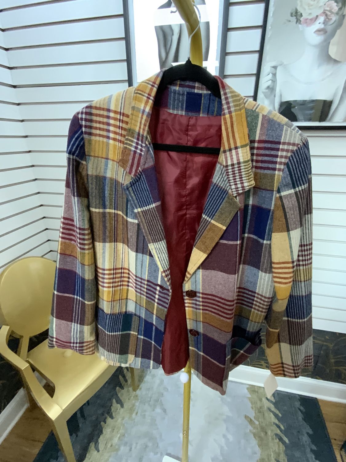 Woman Multi-color Plaid Jacket Size 16?