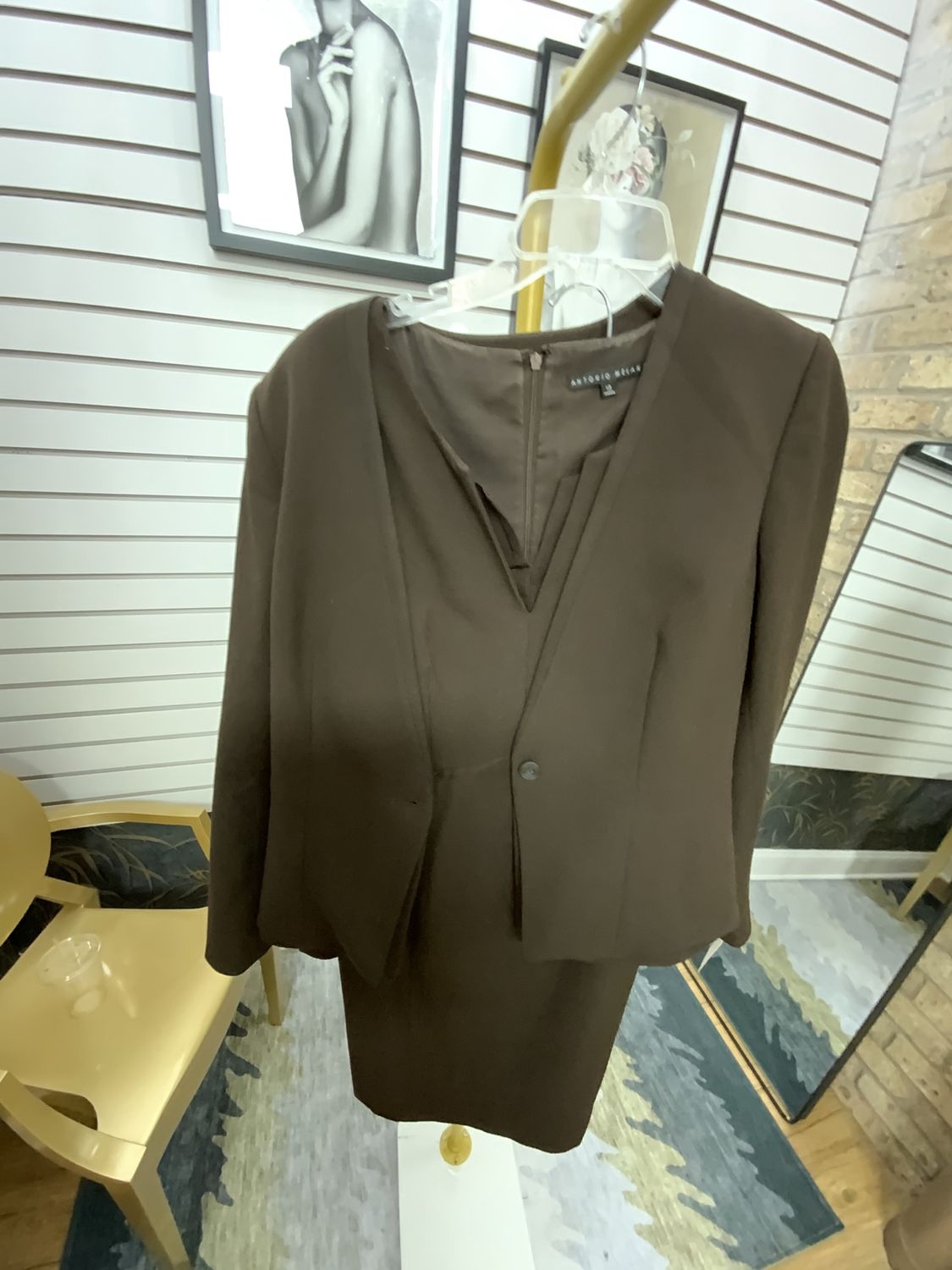 Woman 3 Pcs Suit Brown Jacket, Dress, and Skirt Size 12