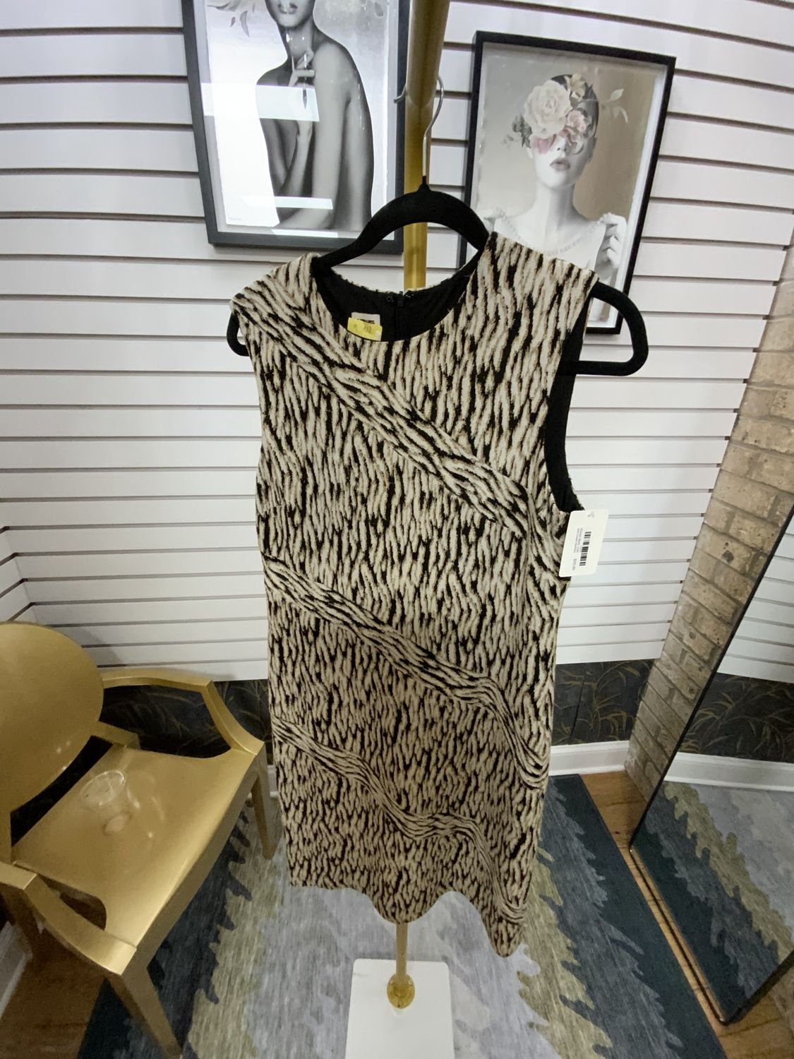 Woman Black, Gold and Cream Abstract Dress Sleeveless Size 12