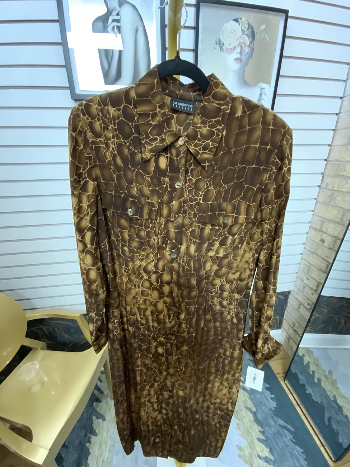 Woman Brown Snake Print Silk Dress Size 12