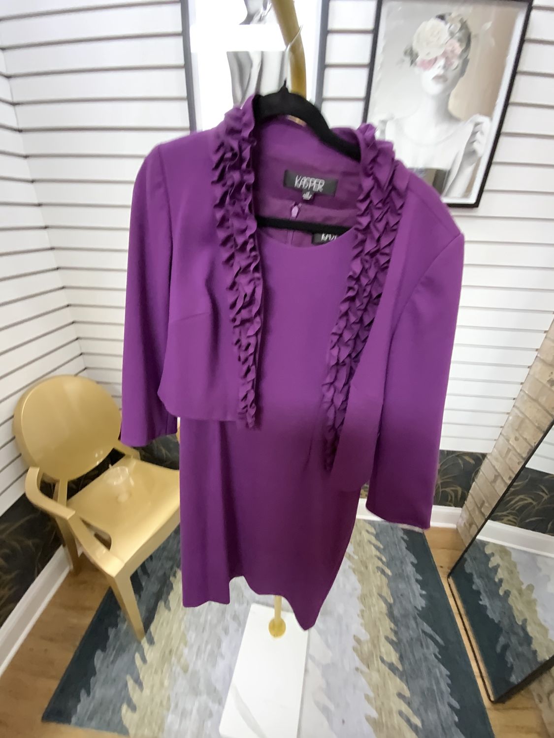 Woman Plum 2 Pcs. Dress  and Jacket with Ruffle Trim Size 10
