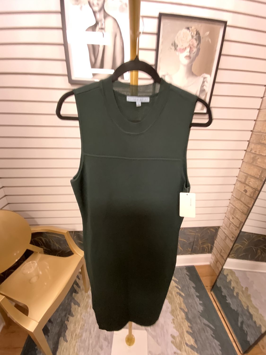 Woman Deep Green Long Knit Sleeveless Dress Size Large
