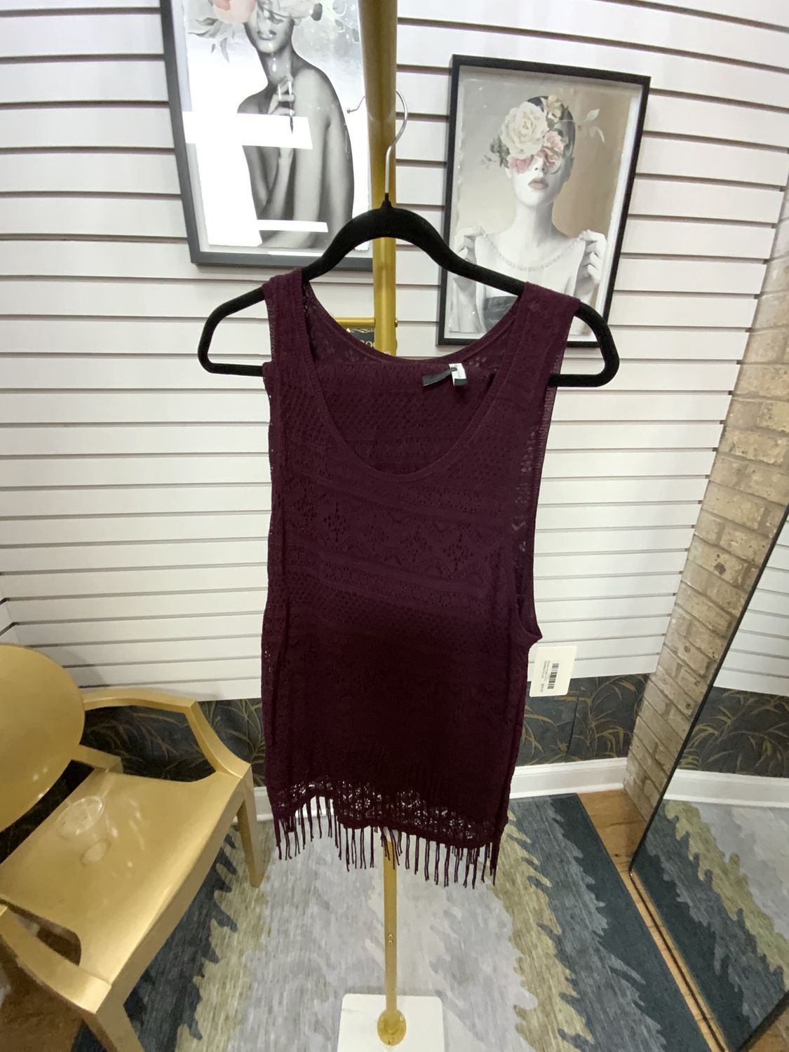 Woman Purple 2 PCS sleeveless top and Long Skirt with Fringes Size Large