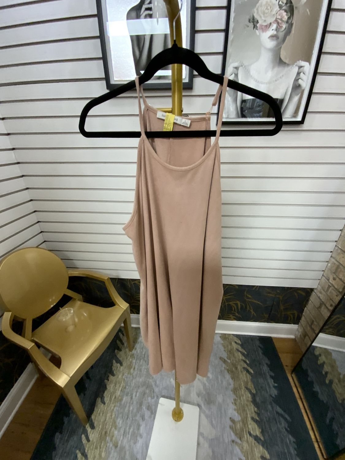 Woman Pink Sueded Short Sleeveless Dress Size Large