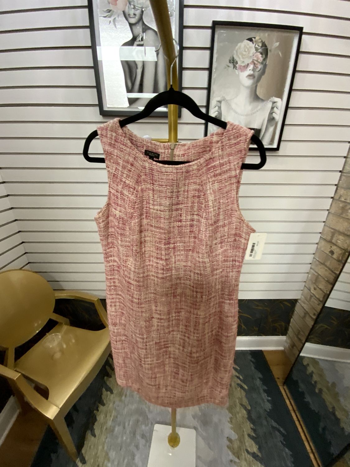 Woman Pink and Cream Tweed Sleeveless Dress Size 12