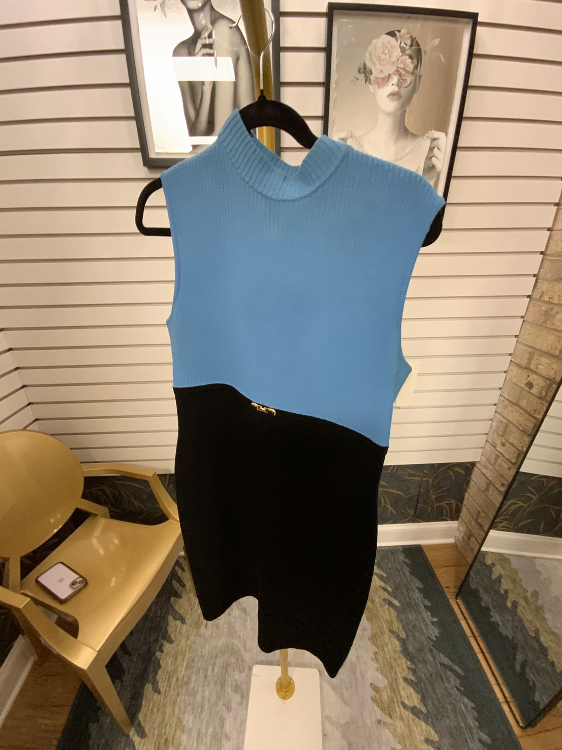 Women Blue/Black Sleeveless Knit Dress Size 8
