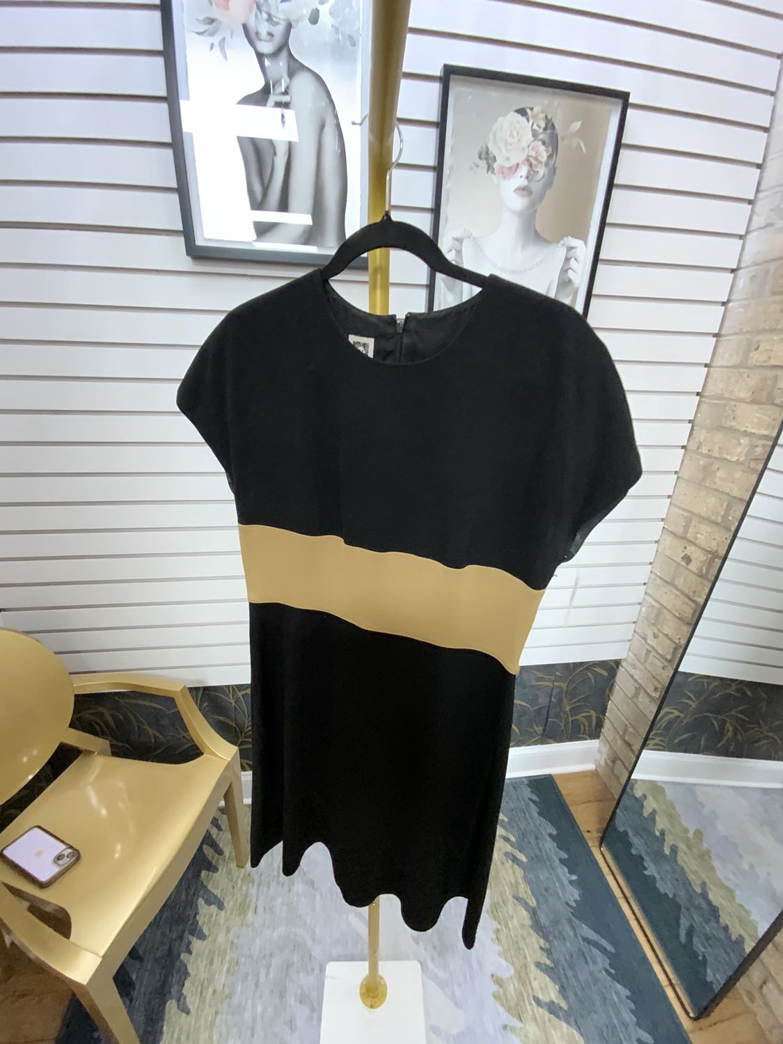 Women Black &amp; Tan Short Sleeve Dress Size 8