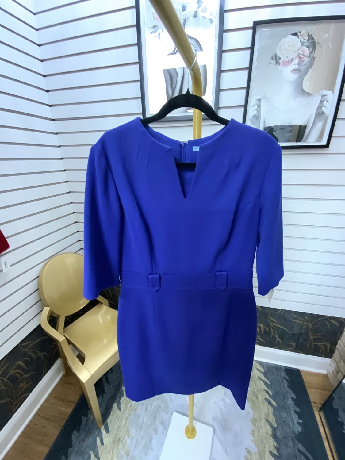 Woman Purple Blue Dress Short Sleeves V-Neck Size 12
